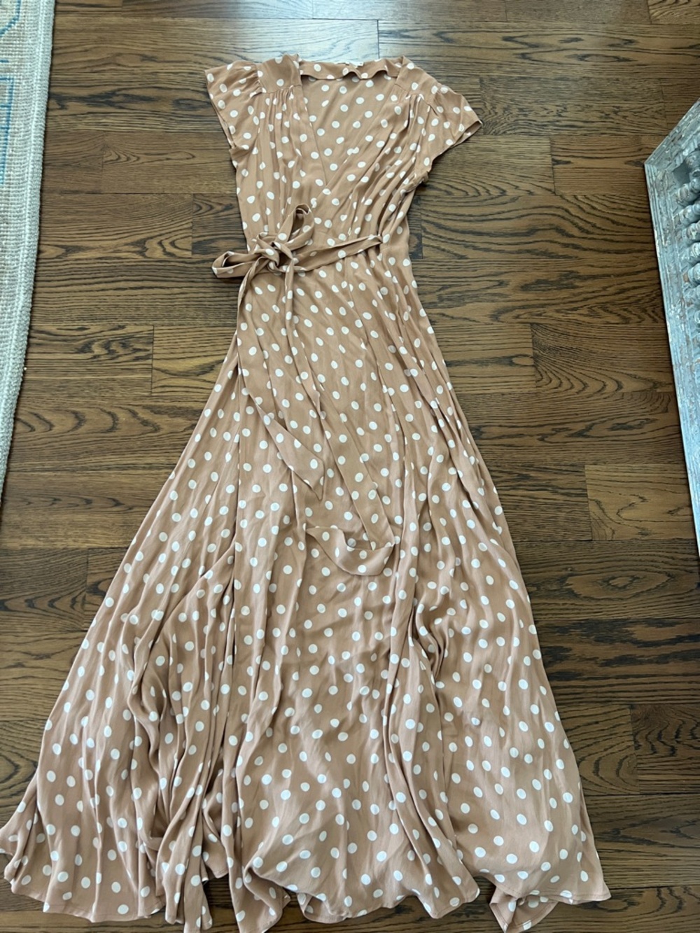 Tularosa Tan Polka Dot Wrap Maxi Dress